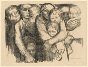 Mères (2e version rejetée de la 6e feuille de « Guerre », 1er état) - Käthe Kollwitz