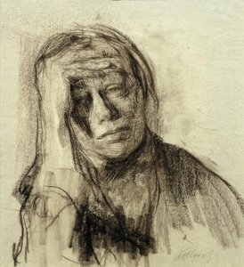 Autoportrait avec le bras droit appuyé, la main sur le front