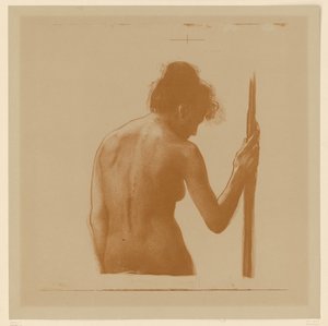 Demi-nu féminin de dos avec bâton - Käthe Kollwitz