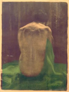 Nu féminin de dos sur un drap vert