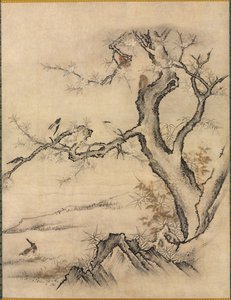 Fleurs et oiseaux dans un paysage printanier, 1500s - Kano Motonobu