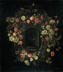 Couronne de fleurs entourant une niche - Karel Batist