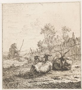 Chèvre et deux moutons (Animaux) - Karel Du Jardin
