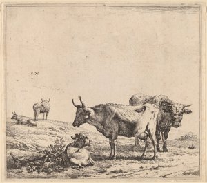 Vache, taureau et veau - Karel Dujardin
