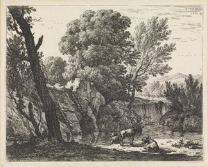 Paysage avec un homme et deux ânes - Karel Dujardin