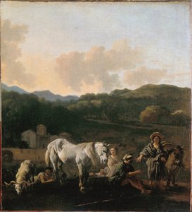 Des paysans et un cheval blanc - Karel Dujardin