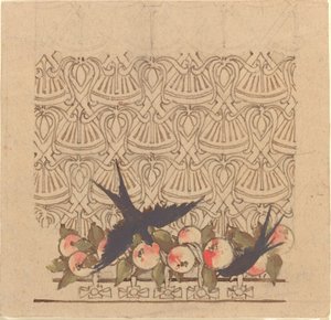 Motif ornemental avec deux oiseaux picorant des fruits - Karel Vitezslav Masek