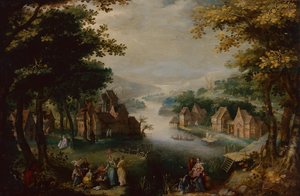 Découverte de Moïse avec un couple élégant, un serviteur et un chasseur - Karel van (circle of) Mander