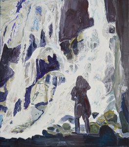 Une personne près de la cascade Majestic