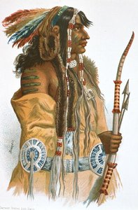 Un Indien Mandan, vers 1833-34 (lithographie en couleur) - Karl (after) Bodmer