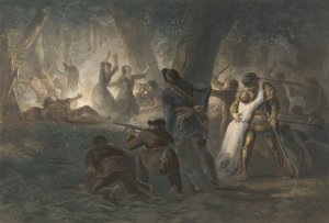 Délivrance des filles de Daniel Boone et Richard Callaway, pub. 1852 (gravure en couleur)