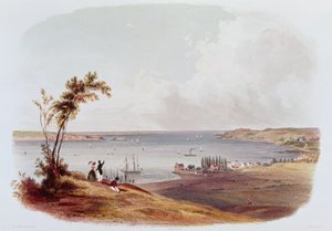 Entrée dans la baie de New York, Staten Island, gravé par Salathe (lithographie en couleur) - Karl Bodmer