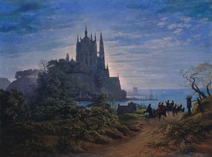 Église gothique perchée sur un rocher au bord de la mer - Karl Friedrich Schinkel