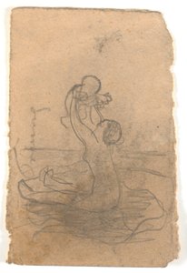 Femme nue levant un petit enfant