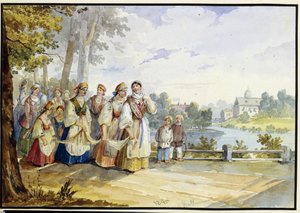 Jeunes paysannes russes en robe de fête