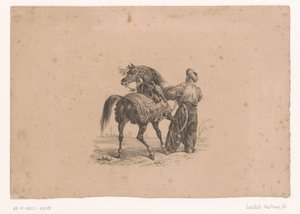 Cheval et homme debout en tenue ottomane - Karl Loeillot Hartwig