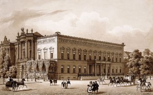 Unter den Linden, Berlin. Le palais du prince Wilhelm, construit par Karl Langhans en 1834-36, et la Bibliothèque royale, construite par Georg Christian Unger 1775-78 selon les plans de Josef Emanuel Fischer von Erlach, surplombant la Platz am Opernhaus