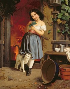 Une jeune fille avec un chat, 1866 - Karl Nahl