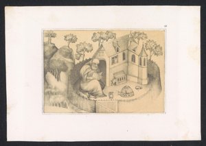 Saint Antoine lisant dans un jardin