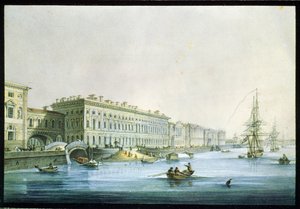 Vue sur le quai des palais à Saint-Pétersbourg