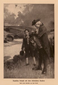 Benjamin Franklin à la recherche de la foudre (litho)