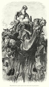 Gardien de chats voyageant avec une caravane de pèlerins (lithographie) - Karl Wilhelm Gentz