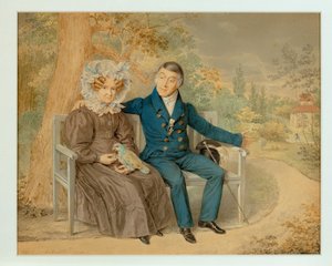 Vieux couple dans un jardin viennois ... (crayon et aquarelle) - Karl von Saar