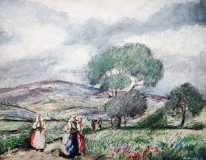 Paysage orageux avec figures bleues et rouges, 1940