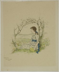 Fille assise avec des primevères - Kate Greenaway