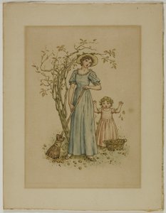 Femme avec balai et petite fille - Kate Greenaway