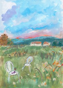 Aquarelle « Coucher de soleil rose foncé »