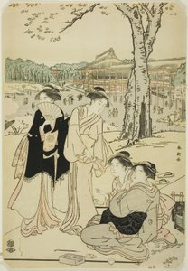 Contemplation des cerisiers en fleurs à Ueno - Katsukawa Shuncho