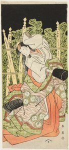 Acteur Segawa Kikunojô III Peut-être Ono no Komachi dans "Komachi Village : Nouvelle année au théâtre" ("Komachimura shibai no shôgatsu") - Katsukawa Shun
