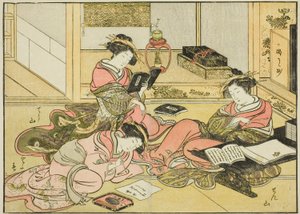 Courtisanes du Chojiya, du livre "Miroir des belles femmes des quartiers de plaisir (Seiro bijin awase sugata kagami)," vol. 1 - Katsukawa Shunsho