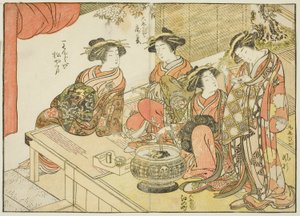 Quatre courtisanes de différentes maisons, du livre "Miroir des belles femmes des quartiers de plaisir (Seiro bijin awase sugata kagami)", vol. 3