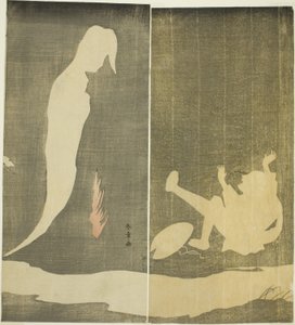 Homme tombant en arrière, effrayé par le fantôme d