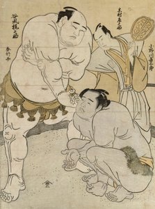 Préparations pour le Match entre Onagawa Kisaburo et Tanikaze Kajinosuke, arbitré par Kimura Shonosuke