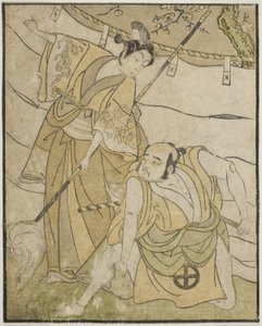 Les Acteurs Otani Tomoemon I comme Emohei (à droite), et Sanogawa Ichimatsu II comme Sanada Yoichi (à gauche), dans la pièce Myoto-giku Izu no Kisewata, jouée au théâtre Ichimura en novembre 1770 - Katsukawa Shunsho