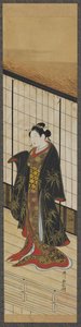 Femme debout sur un balcon au deuxième étage, période Edo, milieu du XVIIIe siècle