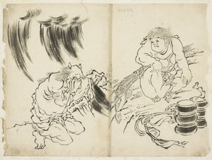 Personnification de la tempête avec Kintaro et Oni pleurant, c.1815-1849