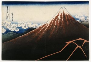 Une averse sous le sommet, de la série Trente-six vues du mont Fuji (Fugaku sanjurokkei), vers 1823
