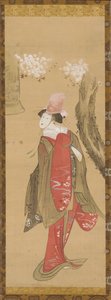 Une danseuse, Kiyohime, un cerisier et la cloche de Dojo-ji, fin 18ème-début 19ème siècle - Katsushika Hokusai
