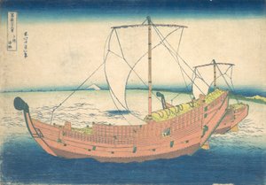 En mer au large de Kazusa, de la série Trente-six vues du mont Fuji..., vers 1830-32 - Katsushika Hokusai