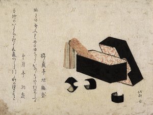 Boîte en laque noire avec frappeurs de koto - Katsushika Hokusai