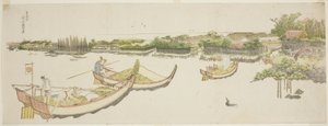 Bateaux transportant du riz sur la rivière Sumida - Katsushika Hokusai