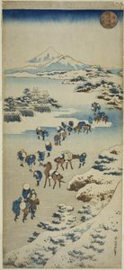 Traversée du Lac Gelé de Suwa dans la Province de Shinano (Shinshu Suwa kosui kori watari) - Katsushika Hokusai