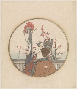 Couple avec un singe et une branche en fleurs - Katsushika Hokusai