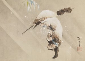 Pêcheur portant son filet dans la neige, c. 1821 - Katsushika Hokusai