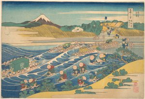 Le mont Fuji vu depuis Kanaya sur la route du Tōkaidō (Tōkaidō Kanaya no Fuji), tiré de la série « Les trente-six vues du mont Fuji » (Fugaku sanjūrokkei)