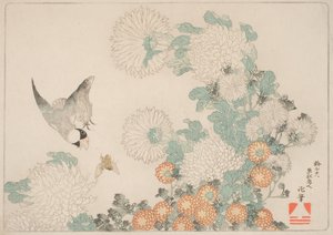 Kiku Ni Buncho Ni Kumabachi - Katsushika Hokusai